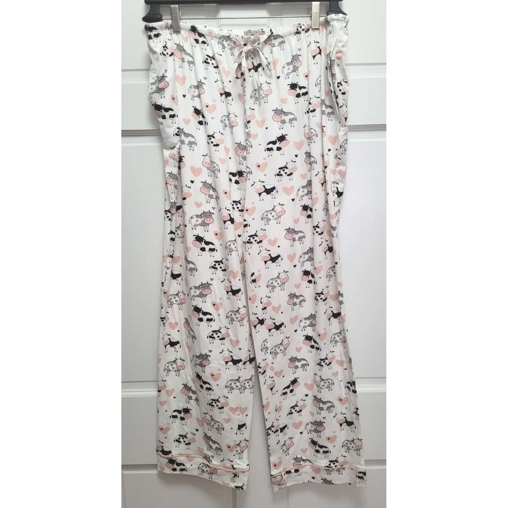 My Danielle Women's Buttery Soft Pajama Bottoms - White w/ Cows & Hearts - XL